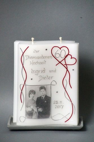 Kerze zur diamantenen Hochzeit - mit Foto