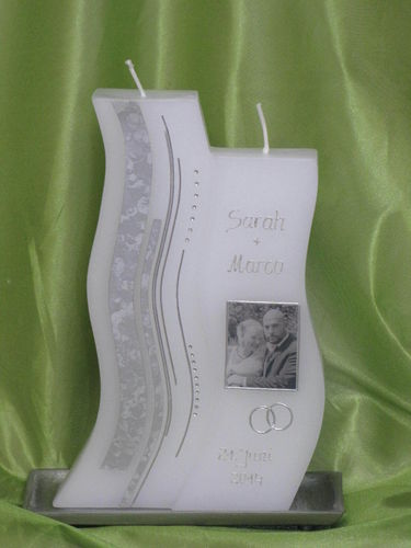 exklusive Hochzeitskerze in silber mit Foto